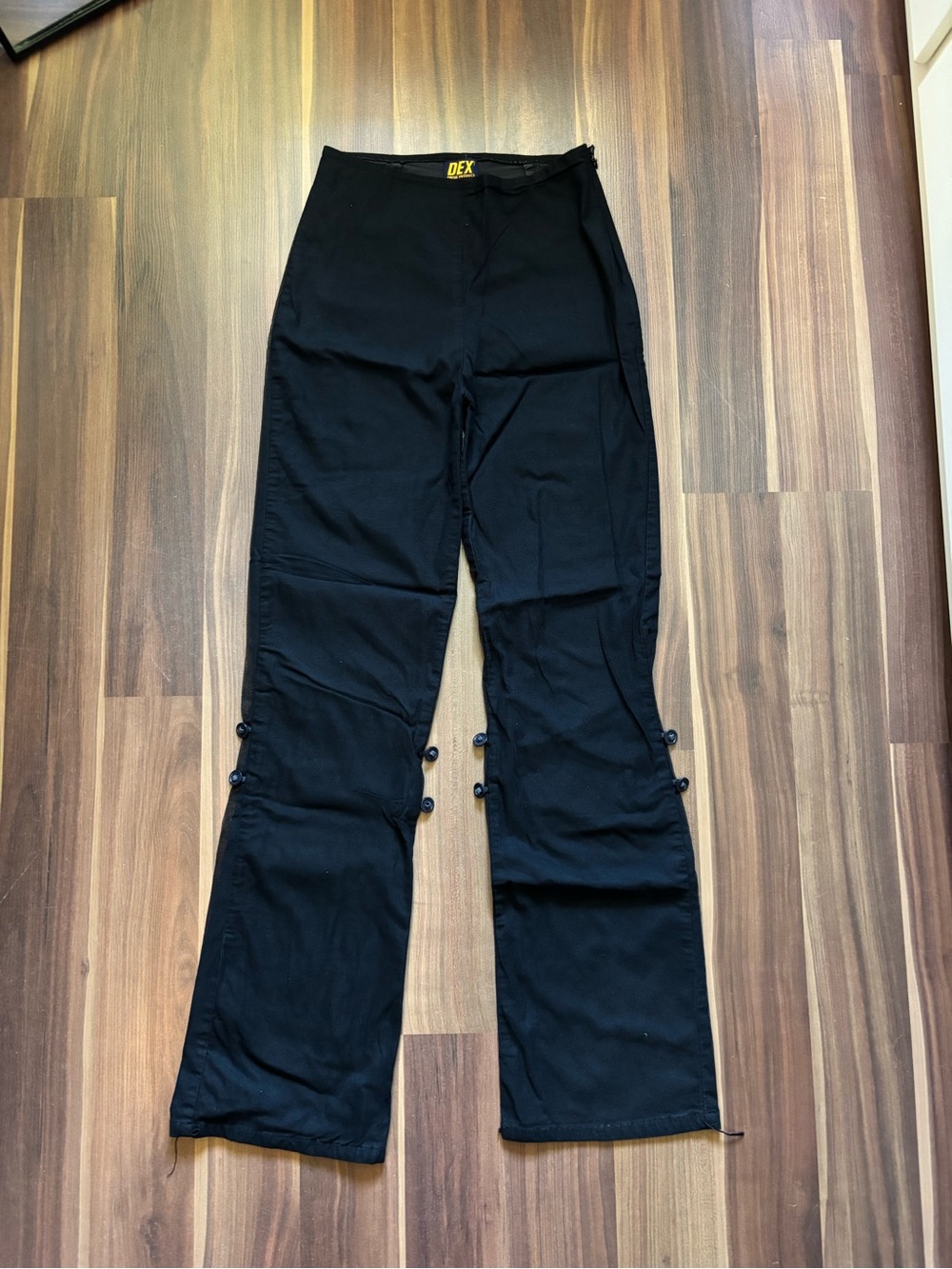 DEX Black Boot Cut Pants with Side Button Accents